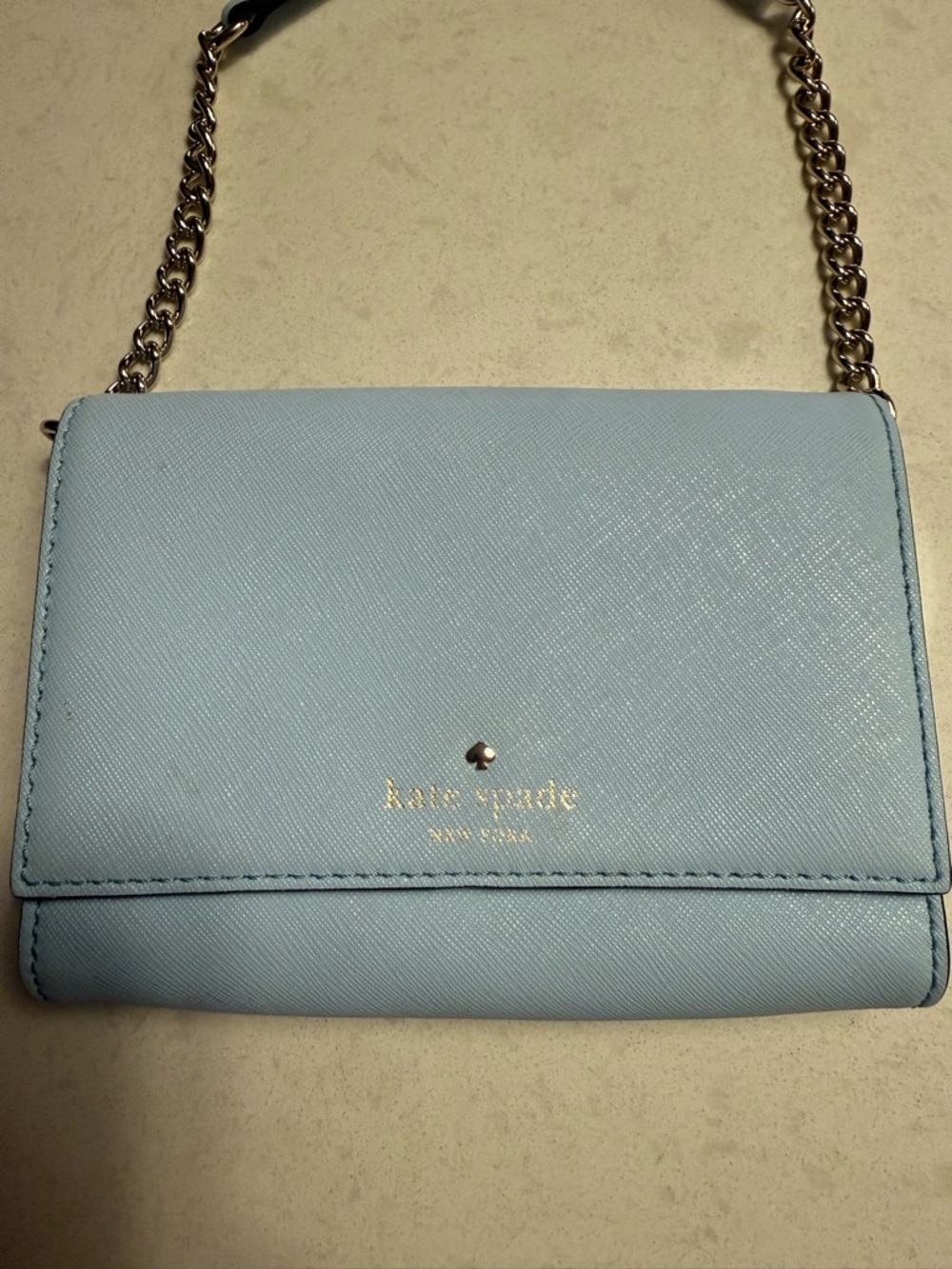 kate spade light blue chain-strap crossbody wallet